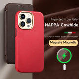 Genuine Leather Magsafe Flip Case For iPhone 14 13 series