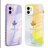 Luxury Maple Leaf Hand Lanyard Tempered Glass Liquid Silicone Case For iPhone 13 12 11 Series