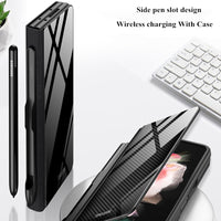 Glass And Leather Full Protection S Pen Holder Case for Samsung Galaxy Z Fold 3
