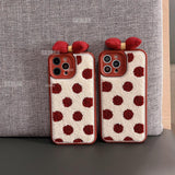 Cute Bowknot Fuzzy Plush Wave Point Phone Case For iPhone 13 12 11 Series