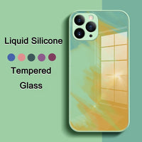 Watercolor Liquid Silicone Lens Protect Tempered Glass Case for iPhone 12 11 Series