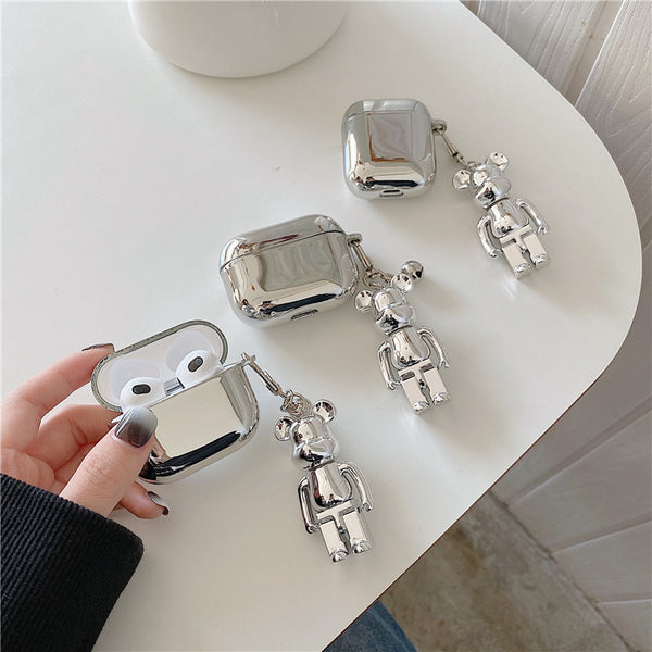 Luxury Plated Silver Bear Soft Case for Airpods Pro 1 2 3