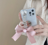 3D Bow Pearl Bracelet Chain Soft Case For iPhone 14 13 12 series