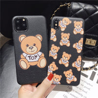 Leather Pattern Bear Soft TPU Silicone Case For iPhone 12 11 Series