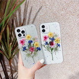 Real Color Flower Clear Glitter Soft Silicone Case For iPhone 13 12 11 Series