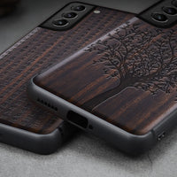 Black Ebony Wood 3D Carved Case For Samsung S21 Ultra Plus