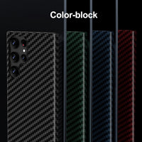 Carbon Fiber Texture Colorblock Case for Samsung Galaxy S22 Ultra Plus