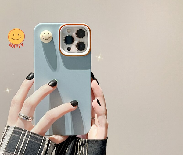 Smiley Cartoon Solid Color Silicone Case For iPhone 14 13 12 series