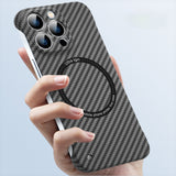 Carbon Fiber Texture Frameless Magsafe Case for iPhone 13 12 11 Pro Max