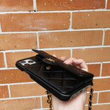 New Luxury Metal Ball Live Buckle Chain Strap Lambskin Rhombus Wallet Case For iPhone 12 11 Series