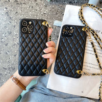 Luxury Crossbody Leather Lanyard Chain Rhombus Case for iPhone 13 12 11 Pro Max