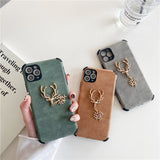 Leather Flash Elk Rhinestone Pattern Phone Case For iPhone 12 11 XS Series