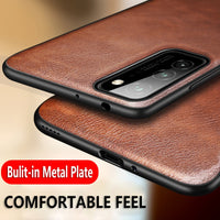 Retro Leather Soft TPU Edge Back Cover Leather Magnetic Car Case for Galaxy S20 Ultra 