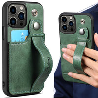 PU Leather Wallet Flip Case with Wrist Strap for iPhone 14 series
