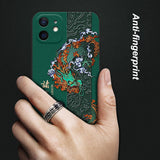 3D Embossed PU Leather Dragon Phoenix Anti knock Cover with Metal Ring for iPhone 12 11 Series