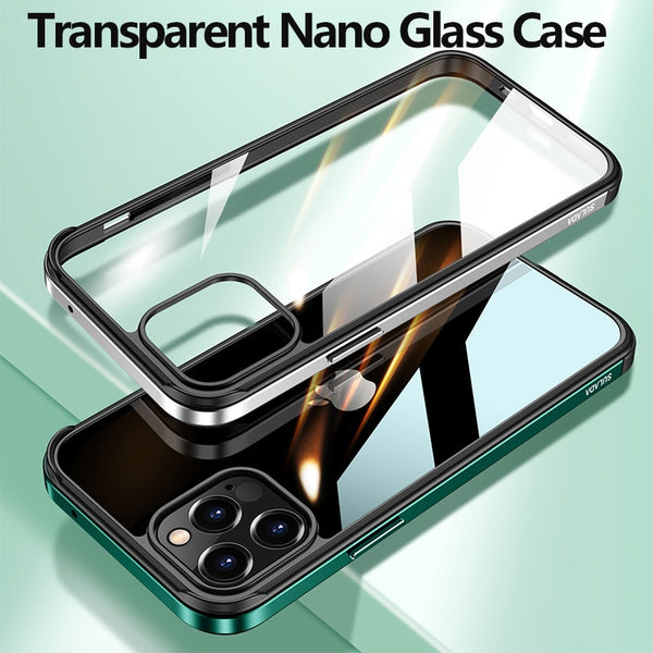 Luxury Transparent Metal Frame Nano Glass Case for iPhone 12 11 Series