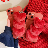 Korea Cute Wine Red Plush Love Heart Bracelet Wrist Chain case for iPhone 13 12 11 Series