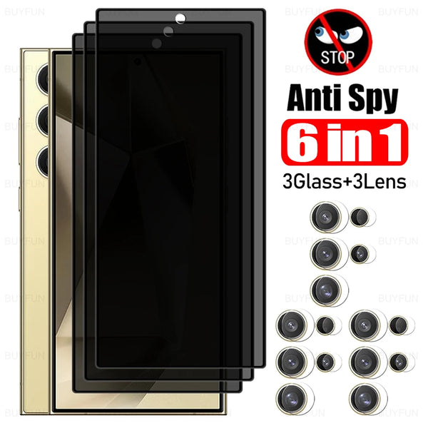 6-in-1 Anti Spy Tempered Glass Screen Protector Camera Lens