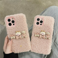 Winter Warm Plush Lens Protection 3D Bow Knot Phone Case For iPhone 13 12 11 Series