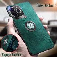 Car Magnetic Bracket High-quality Luxury Leather Case With Finger Ring For iPhone 11 Series