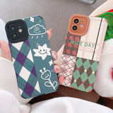 Cute Painting Star Floral Soft Silicone Grid Pattern Case For iPhone 13 12 11 Series