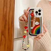 Cute Makeup Mirror Rainbow Flowers Bracelet Phone Case For iPhone 13 12 11 Pro Max