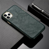 Luxury Real Leather Metal Button Back Cover Midnight Green Phone Case For iPhone 11 Pro Max 1