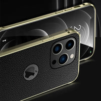 Retro Slim Alloy Metal Bumper Leather Phone Case for iPhone 13 series