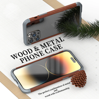 Metal Frame Bumper Wood Case for iPhone 14 13 12 series