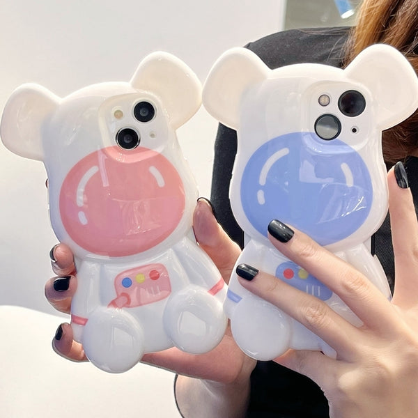 Cute Cartoon 3D Astronaut Bear Camera Protection Case for iPhone 13 12 11 Pro Max