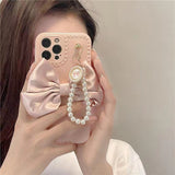 Luxury Fashion Pearl Bracelet Bow Case for iPhone 13 11 12 Pro Max Mini