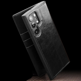 Genuine Leather Card Pocket Flip Case for S22 Ultra Plus