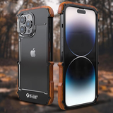 Metal Iron Wood Border Case For iPhone 14 13 12 series