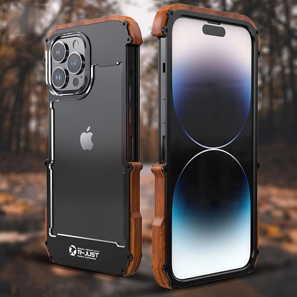 Metal Iron Wood Border Case For iPhone 14 13 12 series