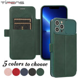 Flip Card Slide Camera Lens Protection PU Leather Phone Case For iPhone 13 12 11 Pro Max Mini