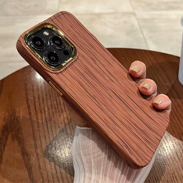 Luxury Shockproof Lens Protection Wooden Texture Frame Retro Case For iPhone 14 13 12 series