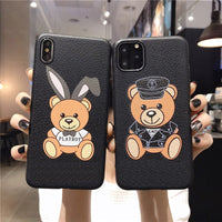 Leather Pattern Bear Soft TPU Silicone Case For iPhone 12 11 Series