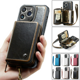 Zipper Wallet Flip Leather Case with Wrist Strap for iPhone 14 13 12 series