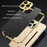 Plating Bumper Aluminium Frame Camera Protector Carbon Fiber Film Case For iPhone 14 13 12 Series