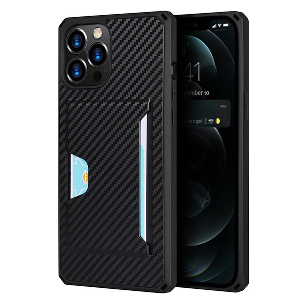 360 Full Protection Shockproof Carbon Fiber Card Slot Case For iPhone 12 11 Series