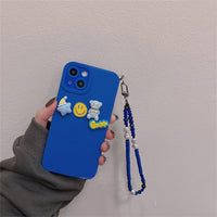 Cute Cartoon Bear Bracelet Blue Phone Case with Wristchain For iPhone 13 12 11 Series