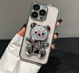 Luxury Square Plating Soft Silicone Case With Transparent Cute Bear Holder Bracket For iPhone 14 13 12 series