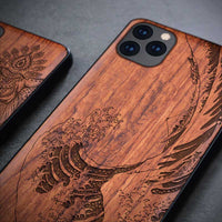 All-inclusive Emboss Solid Wood Carving Protective Cover Wooden Case For iPhone 12 Series