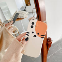 Japan Cartoon 3D Cute Cheese Cat + Pearl Wrist Chain Silicone Case for iphone 12 11 Series