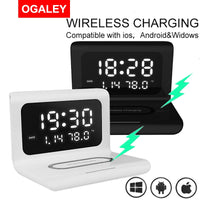 LED Electric Alarm Clock & Fast Wireless Charging Stand Dock For iPhone 11 12 Pro Max