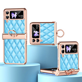 Luxury Case with Metal Ring Holder PU Leather Case for Samsung Z Flip 4