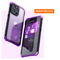 Luxury Aluminum Silicone Frame Transparent Glass Back Case For iPhone 14 13 series
