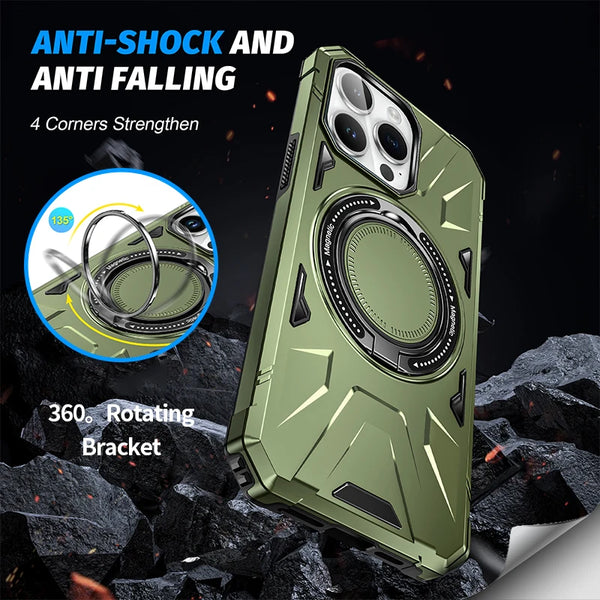 360 ° Rotating Bracket Magnetic Shockproof Armor Case For iPhone 15 14 13 12 series