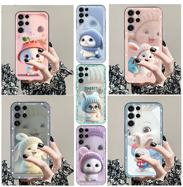 Cute Rabbit Strawberry Soft Case for Samsung Galaxy S23 S22 S21 series