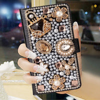 Bling Diamond Rhinestone Flower Leather Magnetic Flip Wallet Case for Samsung Galaxy S24 S23 S22 S21 Ultra Plus